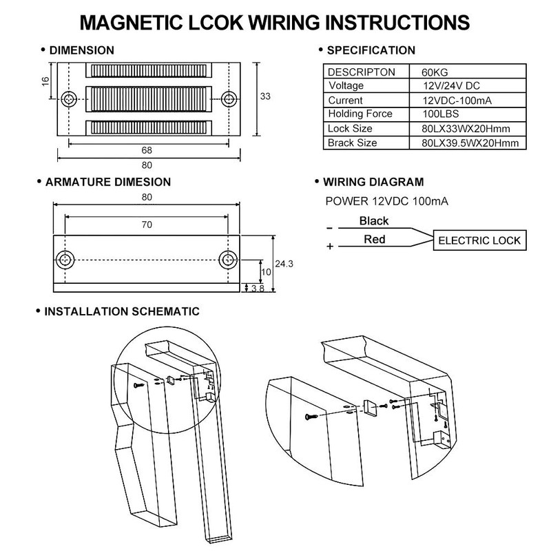 Gaocinys Electromagnetic Lock Access Control Electronic Magnetic Lock DC 12V