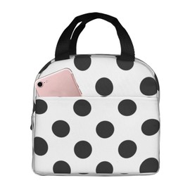 Polka Dot Black White Lunch Bag for Women & Men, Insulated Lunch Box Cooler Tote Bags, Adult Reusable Lunch Boxes with Water Resistant for Work, Travel and Picnic