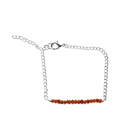 Natural Carnelian Beads Skinny Bar Bracelet, Gemstone Plated Silver Jewelry 7" Chain, Energy Healing Crystal, Wedding Birthday Gift For Her (Carnelian)