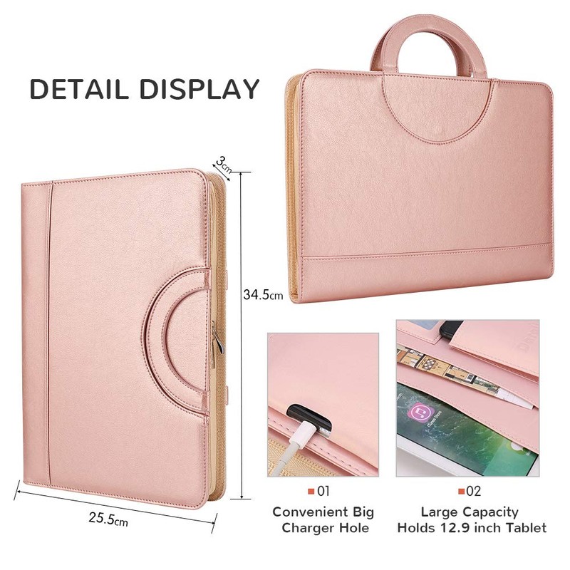 Darolin Zippered Leather Padfolio Portfolio with [Hidden Handle] and [Clipboard],