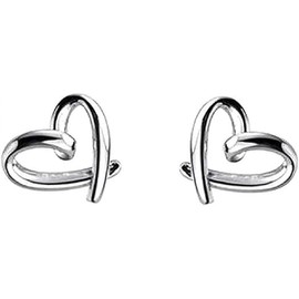 Minimalist Heart Sterling Silver Earrings for Women Girls Teens Charm Hollow Love Hearted Stud Tiny (Silvery, One size)