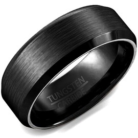 8mm Brushed Matte Black Titanium Stainless Steel Classical Simple Plain Ring Wedding Band (tungsten, 11)