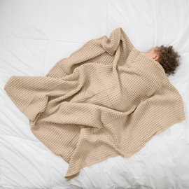 Comfy Cubs Waffle Weave Blanket - 102X102 cm Sand Waffle Baby Blanket for Bed, Couch, Crib and Stroller - 100% Cotton, Soft Textured Toddler Swaddle Blanket, Lightweight Baby Blanket for Boys & Girls