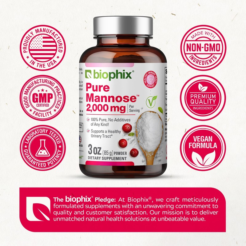 biophix Pure Mannose 100 Percent Powder 2000 mg 3 oz