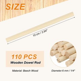 PATIKIL 1/4 x 4 Inch Wooden Dowel Rod, 110 Pcs Wood Dowels Unfinished Round Wood Sticks Hardwood Sticks for Craft DIY Projects Home Decor, Natural Color