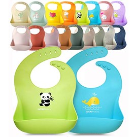 Single or Set of 2 Waterproof Silicone Baby Bib Lightweight Comfortable Easy-Wipe Clean