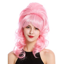 WIG ME UP - GFW2418-TF2317-F1 Women's Wig Baroque 60s Retro Giant Beehive Updo Bun Curly Long Bangs Pink