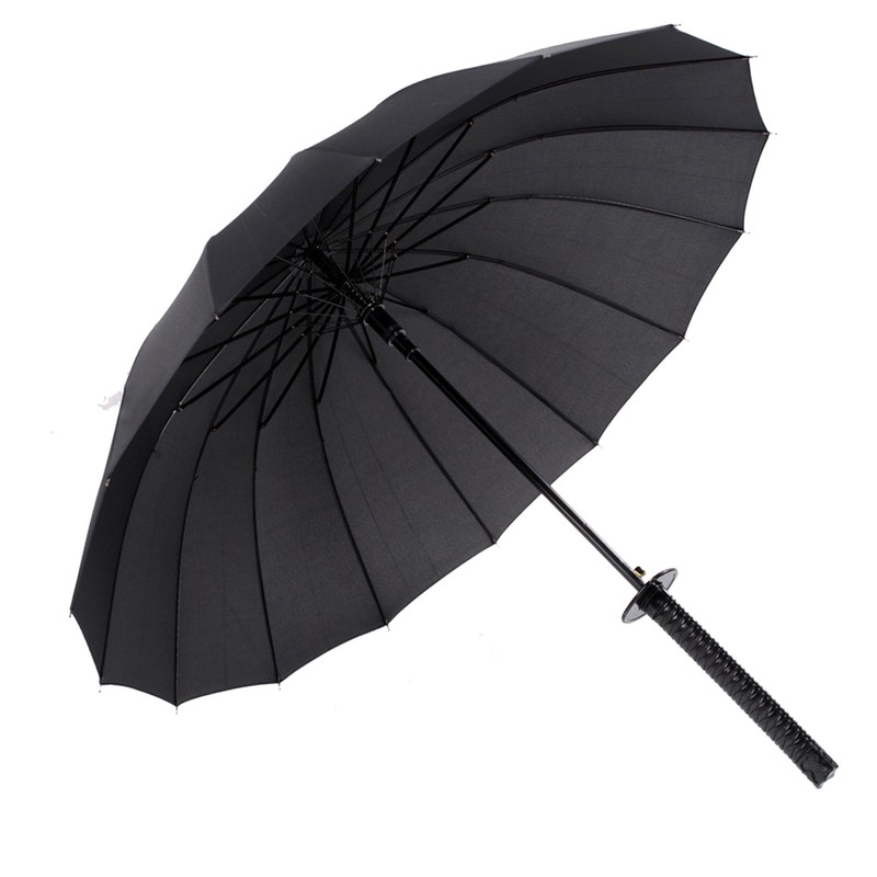 Sword Umbrella 16 Ribs Black Unique Rainproof Straight Long Stick