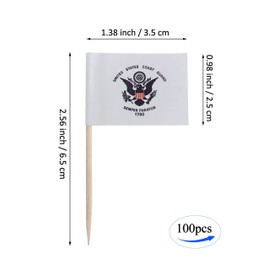 JBCD US Coast Guard Toothpick Flag Mini Small Cupcake Topper Flags, 100 pcs