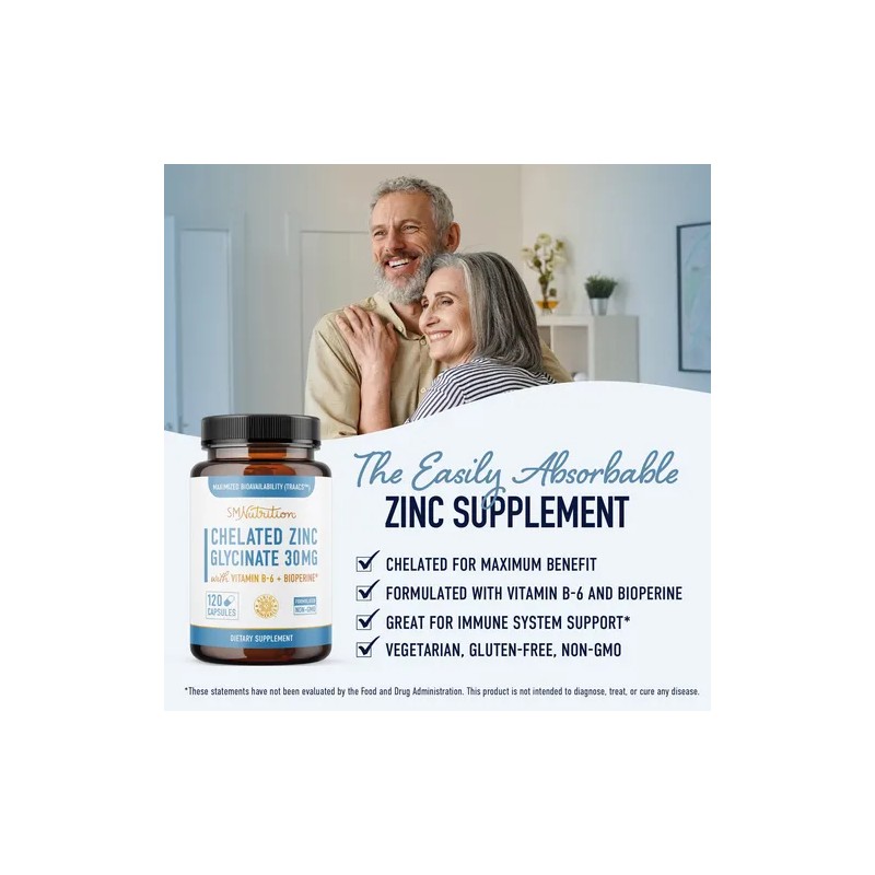 Zinc Glicinato 30 Mg Traacs, 120 Cpsulas, Bioperine Y B6