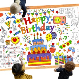Leezead Happy Birthday Giant Coloring Poster, Large Birthday Coloring Tablecloth Happy Birthday Paper Table Cover Birthday Activity Poster for Boys Girls Birthday Party Home Classroom Activities