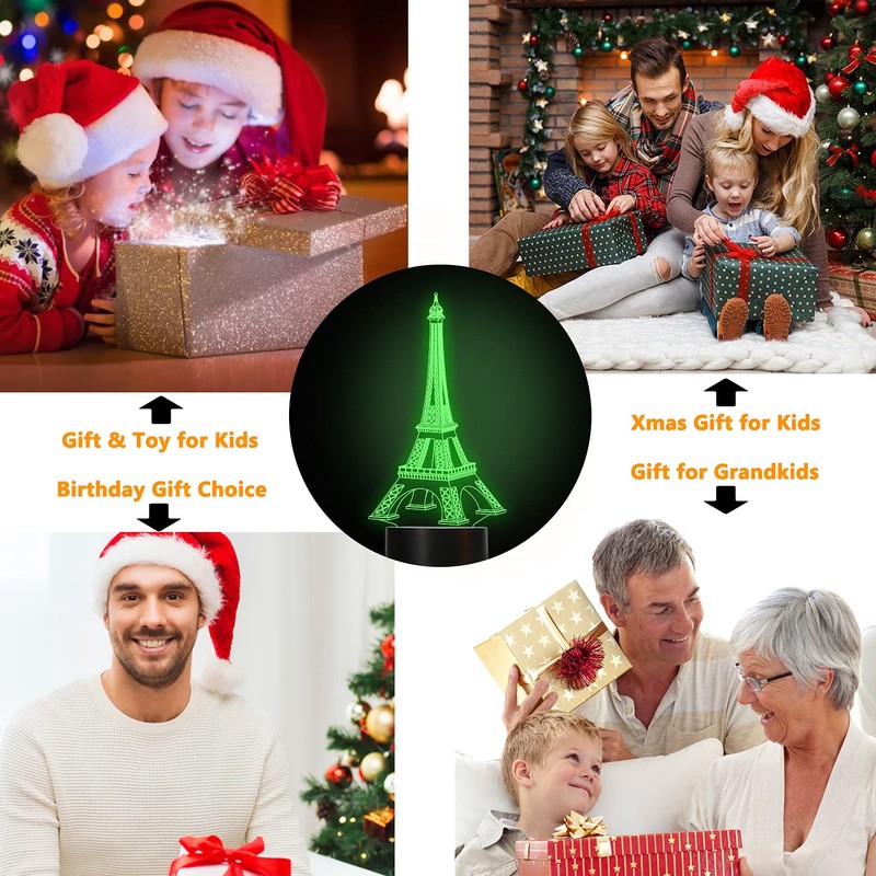 FULLOSUN Eiffel Tower Nightlight 3D Illusion Lamp Visual Bedroom Decoration