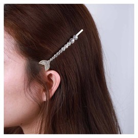 Iaceble Mermaid Tail Hairclips Pin Crystal Mermaid Tail Hair Barrette Cz Rhinestone Bobby Pin Gold Mermaid Tail Side Clip Hairpin Decorative Hair Accessories for Women and Girls Headdress(Crystal)
