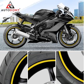 Autodomy Motorcycle Rim Stickers Complete Set for 2 Rims from 15" to 19" Inches | Weather Resistant Motorcycle Wheel Sticker (Yellow, 10 mm)