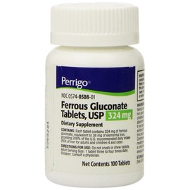 Perrigo Ferrous Gluconate Green Tablets, 324mg, 100ct (3 Pack)
