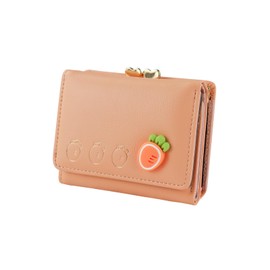 Andiker Women’s Wallets, Cute Trifold Purses for Women Small Size PU Leather Credit Card Holders for Women with Multi Card Slots ID Window Coin Metal Lock Buckle Pocket (Orange)