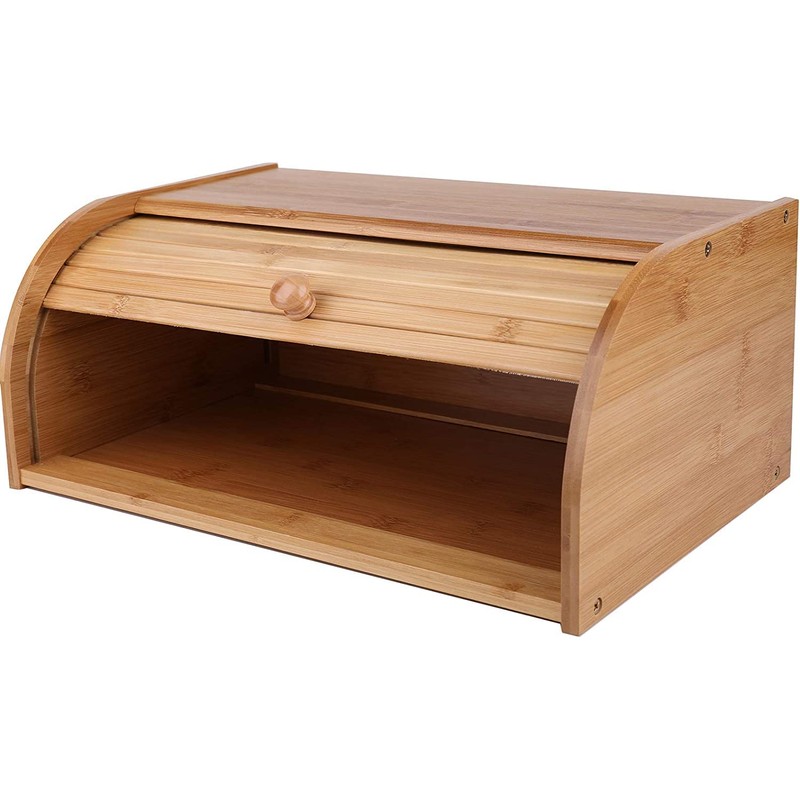 Lawei Bamboo Bread Box, Large Natural Roll Top Wood Bread