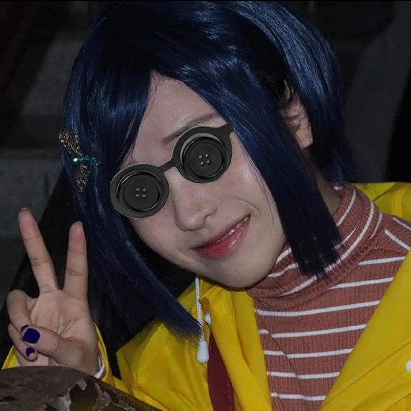 Coraline Women Cosplay Wig Dark Blue Bob Short Straight Hair