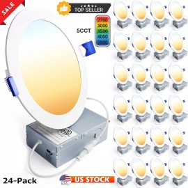 WYZM 12PCS 6 Inch 5CCT Ultra-Thin LED Recessed Ceiling Light with Junction Box,1050LM