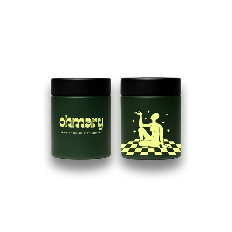 ohmary Stash Jar, Herb Glass, Green, 100% Odour-Proof, UV Protection,
