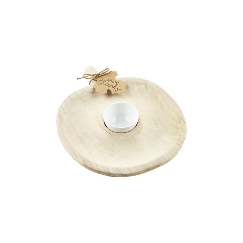 Mud Pie Paulownia Pumpkin Chip and Dip Set, Natural Paulownia,