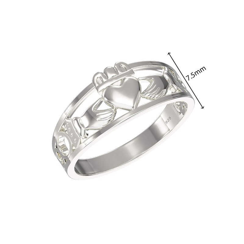 Aeon Jewellery Claddagh Band Ring - 925 Sterling Silver Heart