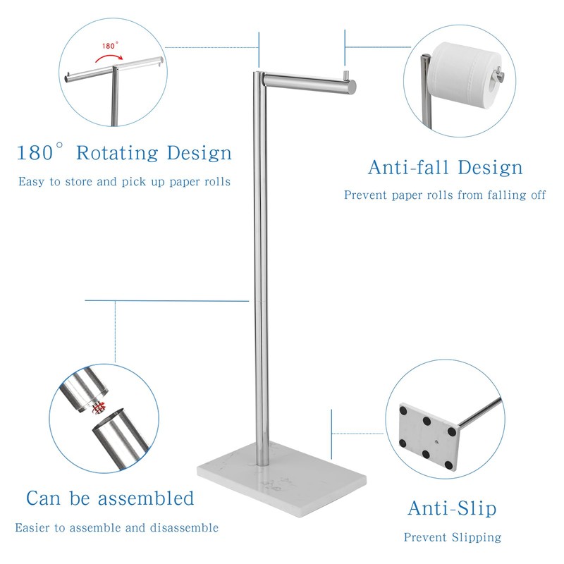 JOMANDAN 304 Stainless Steel Freestanding Toilet Paper Holder with Marble