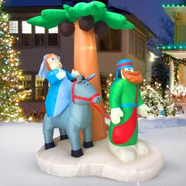 HappyThings! Christmas Inflatables Outdoor Decorations for The Yard Blow Up Nativity Sets Journey to Bethlehem w/LED Lights and Blower for The Holidays 7x5.5x4 ft