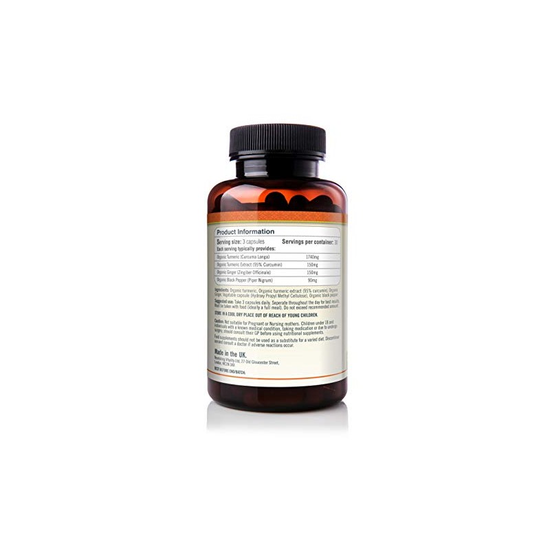 Organic Turmeric Curcumin Capsules Triple Strength with 95% Curcumin -