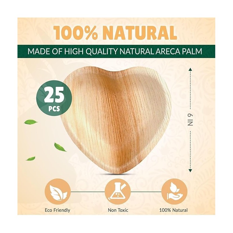 ECO Leaf | 16cm Heart Shape 25 Pack | Disposable