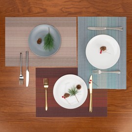 Winknowl Placemats, Set of 6 Heat Resistant Stain Resistant Woven Vinyl Insulation Placemats, Durable Washable Elegant Table Mats for Dining (Blue)