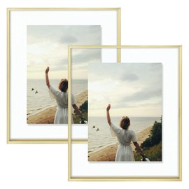 Frametory, 16x20 Floating Picture Frame - Metal Photo Frame - Real Glass - for Wall Mount or Tabletop Displays (Gold, 2 Pack)