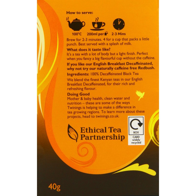 Twinings English Breakfast Decaffeinated Tea Bags, 4 Boxes of 20
