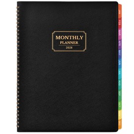 Artfan 2026 Monthly Planner - 2026 Planner, Jan. 2026 - Dec. 2026, 2026 Calendar Monthly Planner, 12-Month with Colorful Tabs, 8.86" x 11.4", Saffiano Leather, Black Leather