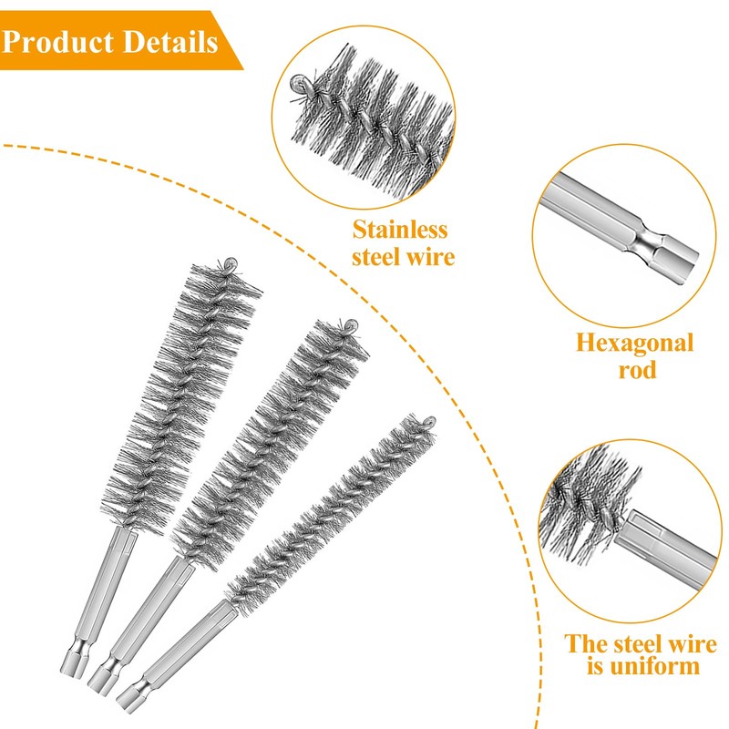 8 PCS Stainless Steel Wire Bore Brushes, Wire Brush Set