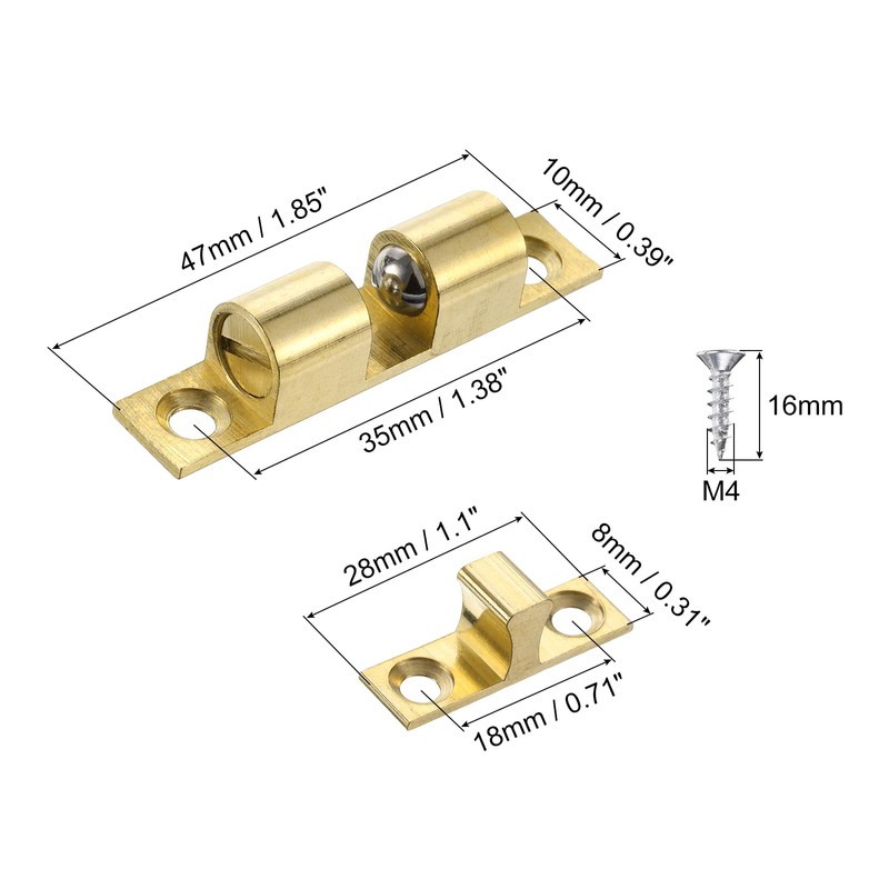 PATIKIL 50mm Double Ball Tension Roller Catch Latch, Solid Brass