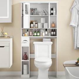 Vabches Over The Toilet Storage Cabinet Bathroom Shelf Over Toilet with 2 Doors and Adjustable Shelves, White Freestanding Home Space Save Toilet Rack for Restroom, Bathroom, Laundry