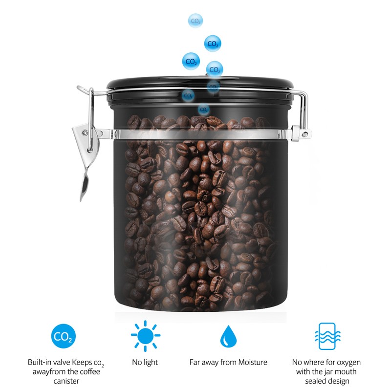 1.5L 304 Stainless Steel Airtight Coffee Beans Container Storage Canister