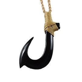 Unique Beautiful Hawaiian Large Fish Hook Necklace, Hand Carved Buffalo Bone Fish Hook Necklace, N9424B
