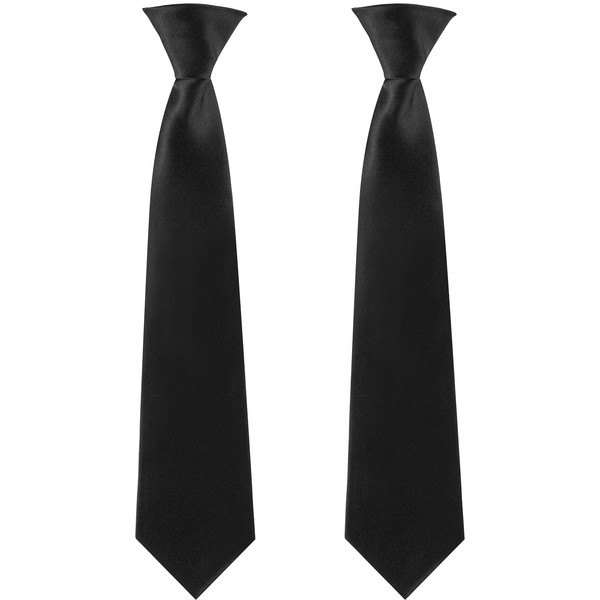 2 Pieces Men's Clip-on Ties Solid Color Clip-on Ties Pre-tied Neckties for Office School Police Security Wedding Graduation Uniforms (14 Inches, Black)