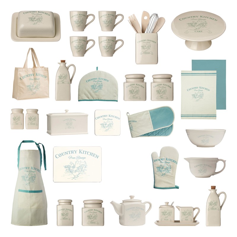 Premier Housewares Country Kitchen Single Oven Glove - White/Teal