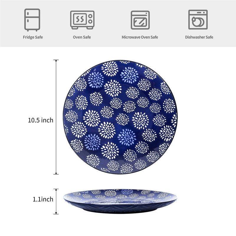 Selamica Ceramic Dinner Plates set of 4, 10.5 Inch Ceramic