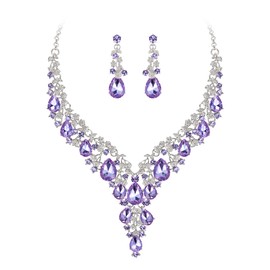 Clearine Wedding Jewellery Set Drop Rhinestone Cluster Statement Necklace and Earrings Set Costume Jewellery for Women Clear Silver Tone, Crystal, Rhinestone