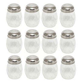 TrueCraftware– 6 oz. Stainless Steel Slotted Swirl Glass Cheese Shaker Set of 12- Swirl design for Spices Parmesan Cheese Spice Shakers Salt & Pepper Shakers