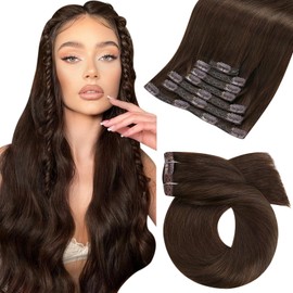 Moresoo Clip in Hair Extensions Human Hair Dark Brown Double Weft Hair Extensions for Women Clip in Human Hair Remy Clip in Extensions Human Hair Dark Brown #4 24 Inch 7Pcs 120G