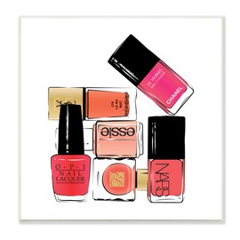 Stupell Industries Stack of Nail Polish Glam Fashion Beauty Cosmetics, Designed by Martina Pavlova Wall Plaque, Pink