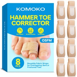 Komoko Hammer Toe Corrector for Women (8 Pack, OSFM, Beige), Hammer Toe Straighteners for Curled Toes, Soft Nylon Hammer Toes Corrector for Men, Adjustable & Reusable Toe Wraps for Daily Use