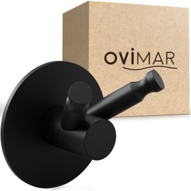 ovimar Aldra Multifunctional Hook, No Drilling, Stainless Steel, Black, for the Bathroom as a Towel Rail, Hook Can also be Used as Tea Towel Holder or Jacket Holder for Gluing