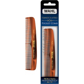 Wahl modelo 3324 Peine de bolsillo para barba, bigote y pelo para aseo de hombres, hecho a mano y cortado a mano con acetato de celulosa, dientes cónicos suaves y redondeados
