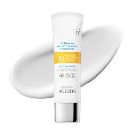 Protector solar hidrocalmante AGE20 UV Defense SPF 60  Protector solar coreano  Fórmula cremosa humectante, sin manchas blancas, acabado ligero  Té...